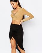 Club L Lattice Front Criss Cross Crop Top - Camel