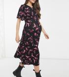 New Look Maternity Tie Back Midi Dress In Floral Print-black