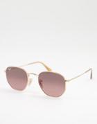 Ray-ban Hexagonal Sunglasses In Gold With Brown Lens