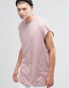 Asos Super Oversized Sleeveless T-shirt With Raw Edge In Pink - Chalk Rose