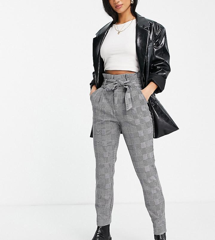Vero Moda Petite Paperbag Pant In Gray Check