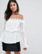 Amy Lynn Occasion Long Sleeve Crochet Lace Top - White