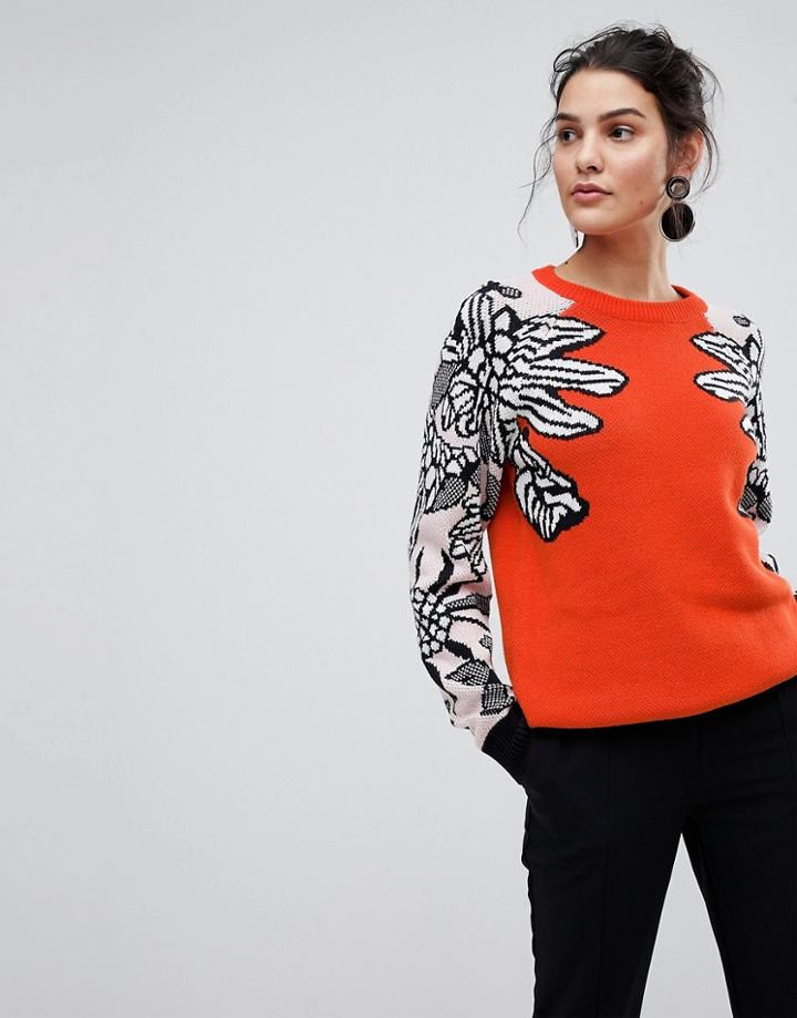 Y.a.s Floral Knitted Sweater - Orange
