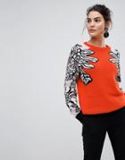 Y.a.s Floral Knitted Sweater - Orange