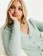 Asos Design Fluffy Cardigan In Mint-green