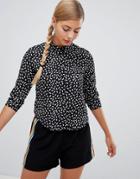 Monki Overal Print Blouse In Black And White - Multi
