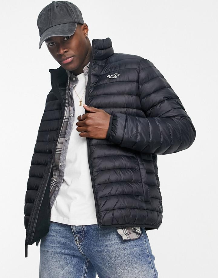 Hollister Mockneck Lightweight Puffer Jacket In Black