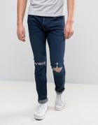 Abercrombie & Fitch Super Skinny Stretch Jean In Dark Distressed Wash With Rips - Blue