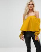 Club L Bardot Swing Top With Tie Sleeve - Yellow