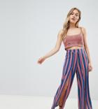 Asos Design Petite Wide Leg Pants With Split Front In Geo-tribal Stripe Print - Multi