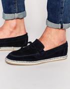 Asos Loafers With Tie Front In Navy Suede - Navy
