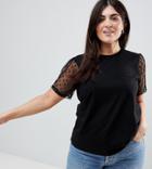 Asos Design Curve T-shirt With Pretty Dobby Sleeve - Black