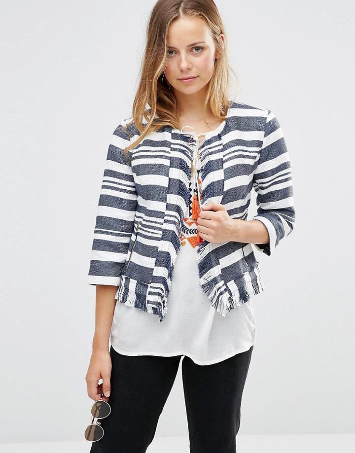 Only Carli Fringe Boxy Jacket - Night Sky Solid