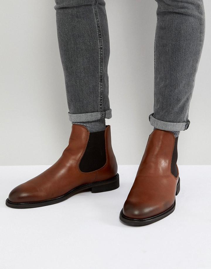 Selected Homme Leather Chelsea Boots - Brown