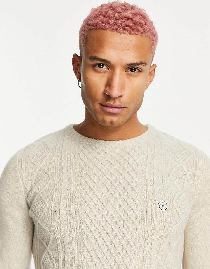 Le Breve Heavy Cable Knit Sweater In Stone-neutral