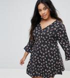 Influence Plus V Neck Wrap Dress With Gathered Sleeve - Black