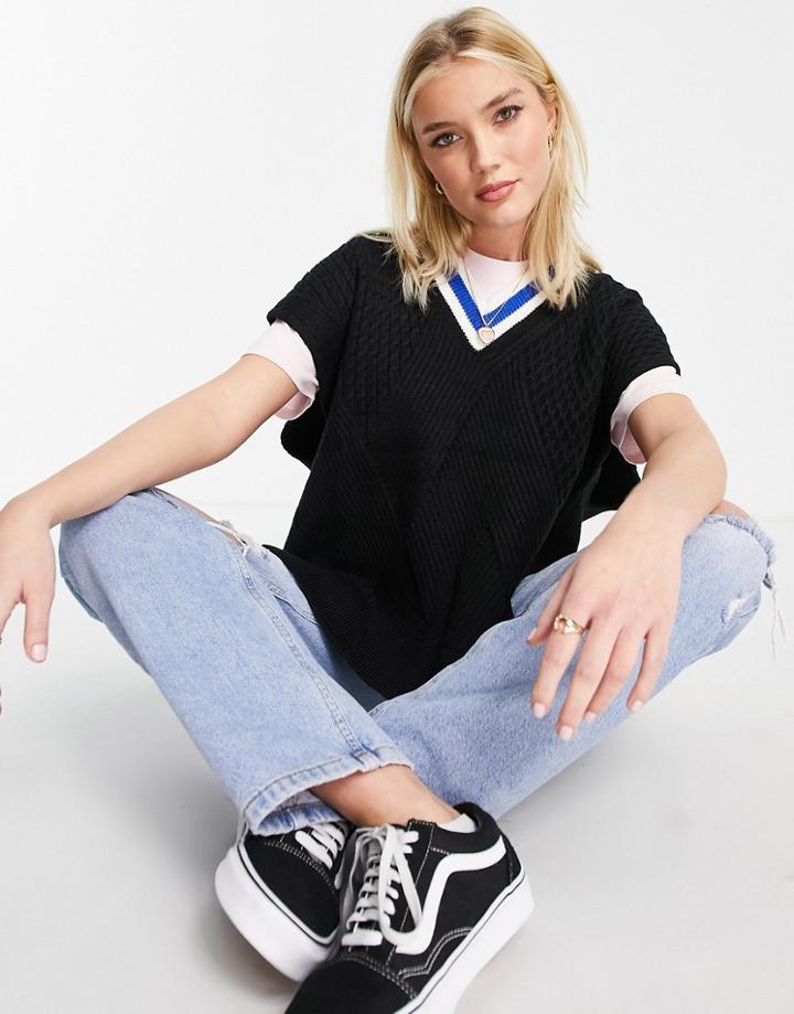 Urban Revivo Varsity Knit Vest In Blue-blues