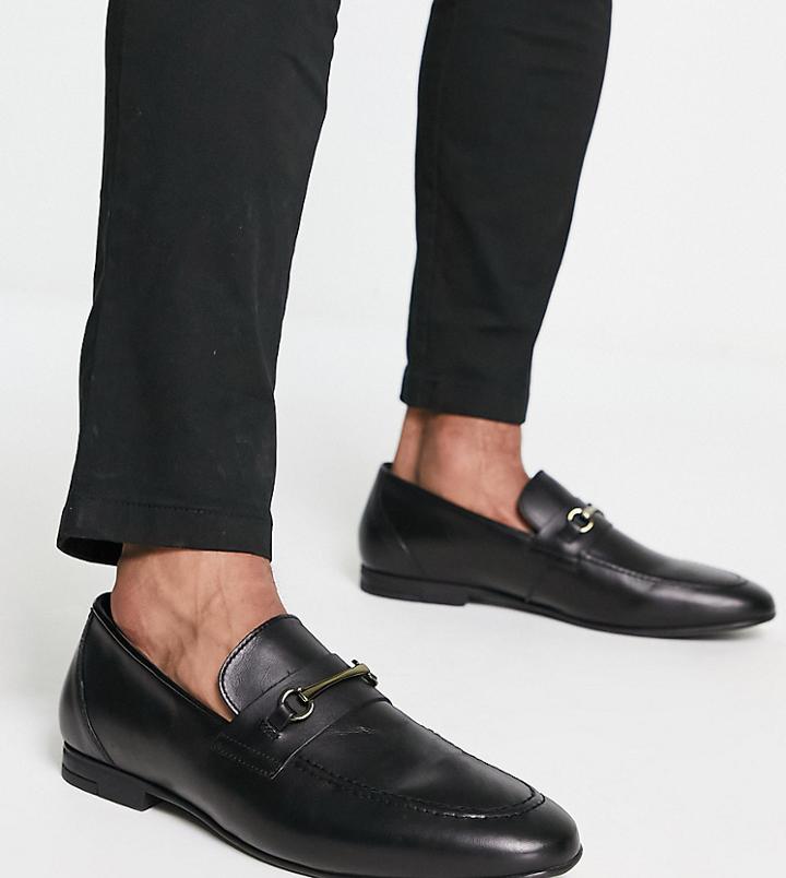 Red Tape Wide Fit Metal Trim Loafers In Black Leather