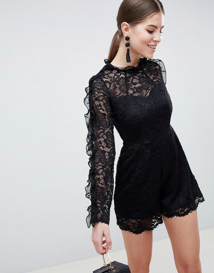 Ax Paris Long Sleeve Lace Romper - Black