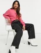 Only Oversized V Neck Sweater In Bright Pink