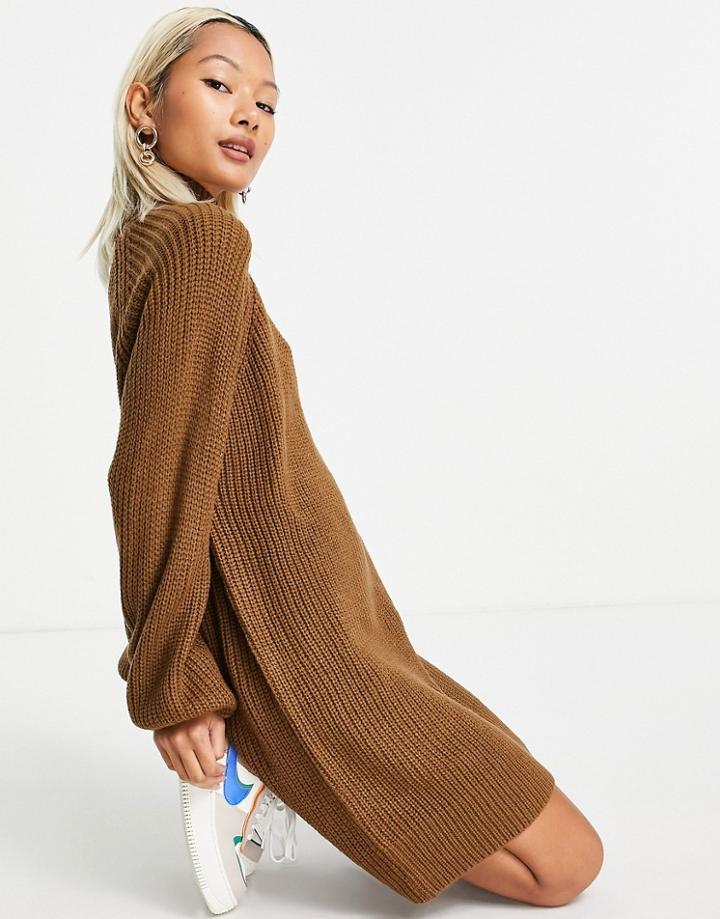 Noisy May High Neck Knitted Dress In Brown