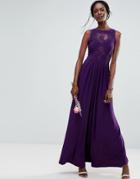 Asos Wedding Lace Jersey Pleated Maxi Dress - Purple