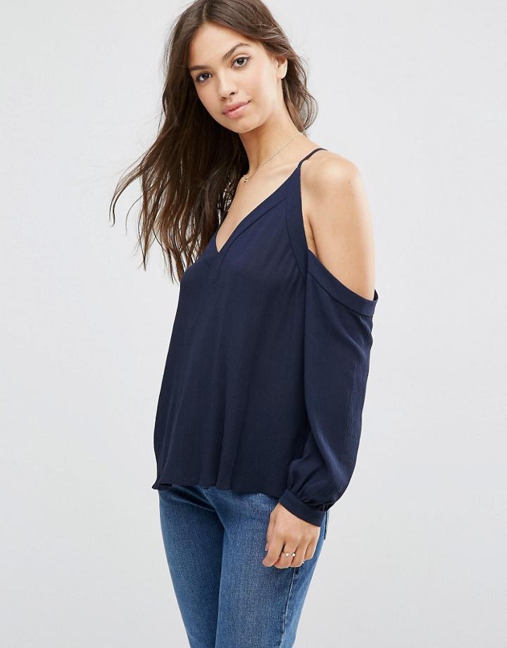 Asos Cold Shoulder Crinkle Top - Navy