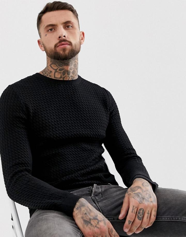 Asos Design Kaivon Kable Knit Sweater In Black
