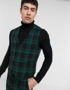 Asos Design Super Skinny Wool Mix Suit Vest In Green Tartan