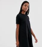 Asos Design Tall Mini T-shirt Dress With Smock Back-black