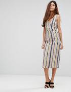 Warehouse Dash Stripe Wrap Dress - Multi