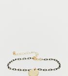 Asos Design Curve Bracelet In Delicate Open Link Chain With Black Detail And Disc Charm In Gold Tone