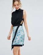 Closet London Wrap Front Skater Skirt With Contrast Piping - Multi