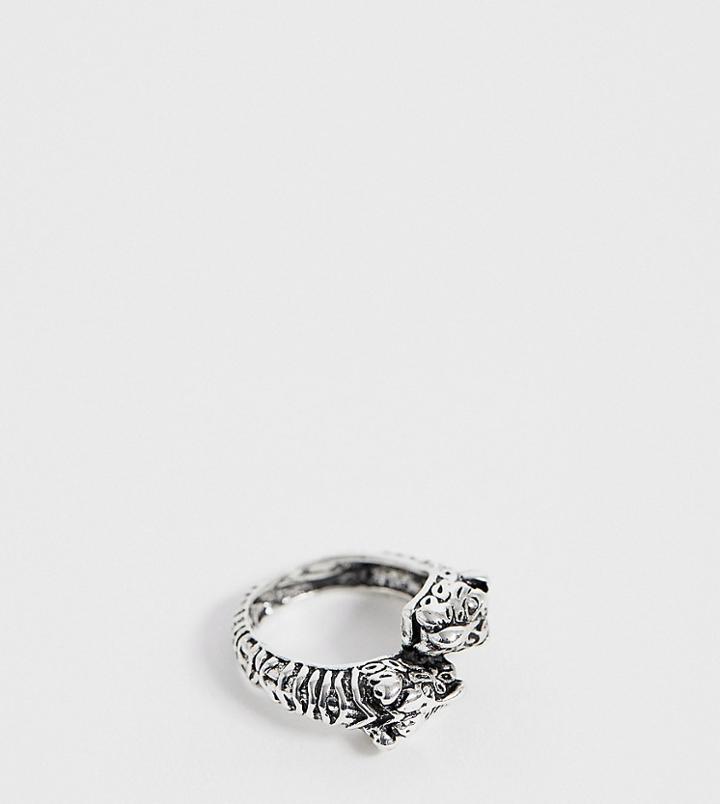 Designb Double Dragon Headed Ring In Silver - Silver