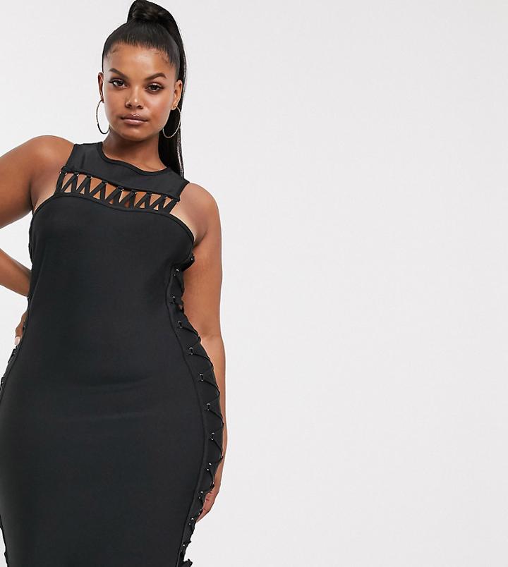 Katchme Plus Bandage Laceup Detail Bodycon Dress In Black