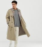 Noak Check Lined Trench Coat In Stone - Stone