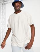 New Look Oversized Striped T-shirt In Stone-neutral