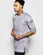 Asos Longline Long Sleeve T-shirt With All Over Texture Print - Gray
