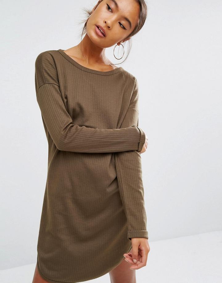 Daisy Street Long Sleeve T-shirt In Rib - Green