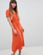 New Look Button Front Midi Tea Dress - Orange