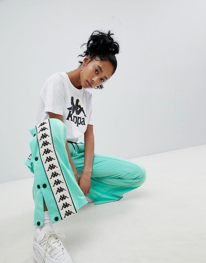 Kappa Popper Tracksuit Pant With Logo Taping - Green