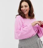 Asos Design Curve Cropped Horizontal Cable Knit Sweater - Pink