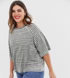 Asos Design Curve Boxy T-shirt In Burnout Stripe-green