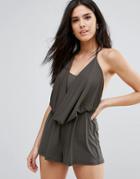 Love Cowl Front Romper - Green