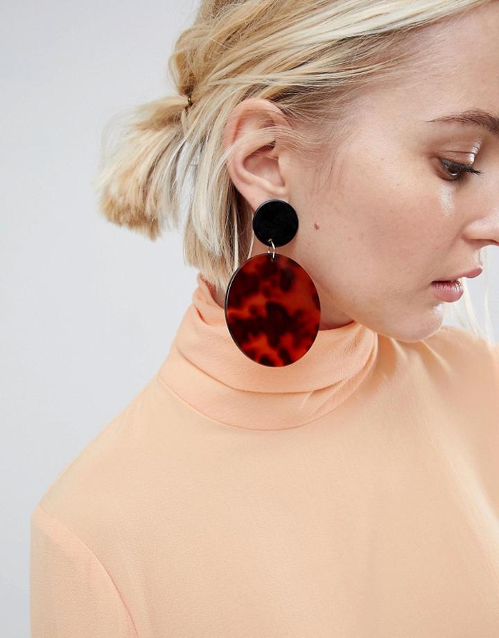 Asos Statement Tortoise Disc Drop Earrings - Multi