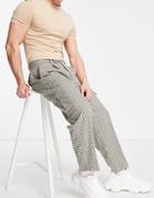 Asos Design Oversized Tapered Cargo Smart Pant In Beige Check-neutral