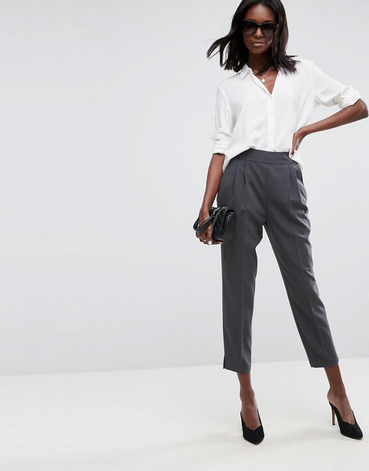 Asos High Waist Tapered Pants - Gray