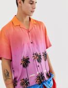 Asos Design Relaxed Fit Shirt In Hawaiian Palm Print With Gems-pink