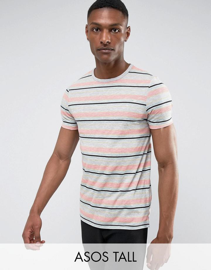 Asos Tall Stripe T-shirt In Slub Fabric - Gray
