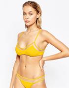Asos Mix And Match Mesh Insert Skinny Crop Bikini Top - Yellow